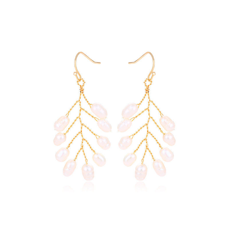 18K Bohemian Branch Pearl Earrings